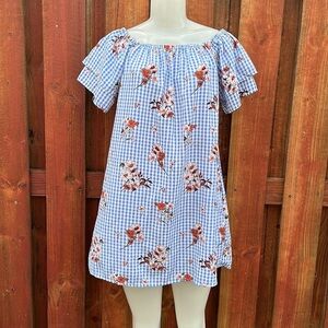 Purple Snow Gingham Floral Mini Dress Size XL